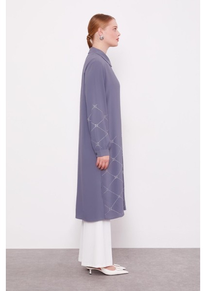 Antrasit Baklava Desen Taş Baskılı Tunik fiyatları