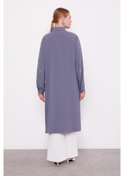 Antrasit Baklava Desen Taş Baskılı Tunik fırsatları