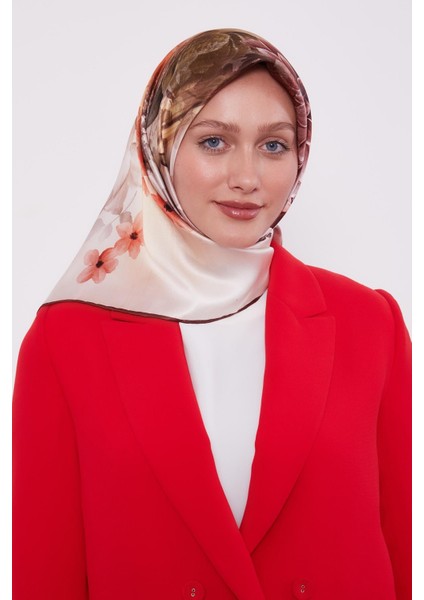 Kahve Çiçek Desen Sura Ipek Eşarp fiyatları