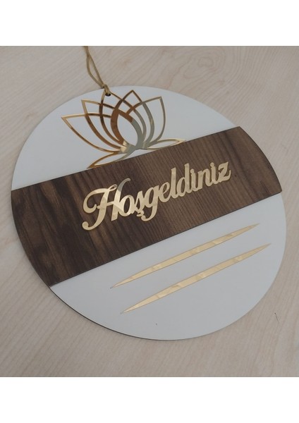 Lotus Desenli Hoşgeldiniz Yazılı Aynalı Pleksi Ahşap Kapı Süsü modelleri