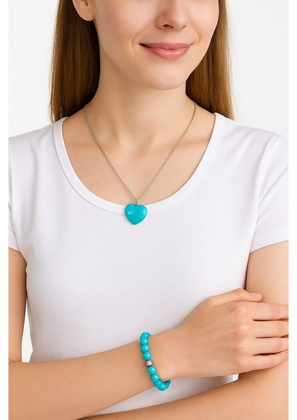 Özel Kutulu Firuze Taşı Kolye Bileklik Set Doğaltaş Kolye Künye fiyatları