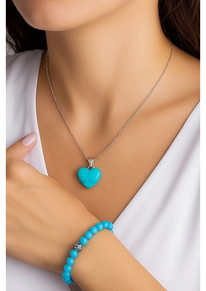 Özel Kutulu Firuze Taşı Kolye Bileklik Set Doğaltaş Kolye Künye modelleri