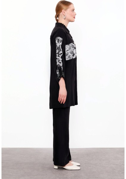 Siyah File Cep Detaylı Üçlü Tunik Takım fiyatları