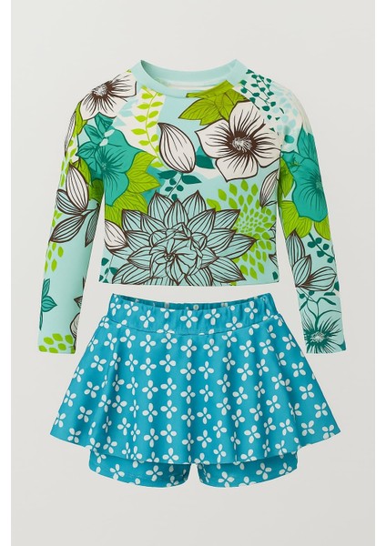 Etek Detaylı Kız Çocuk Desenli Mayo 3-10 Yaş 11916