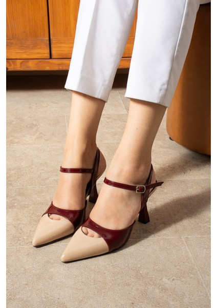Lunarıa Kadın Renk Bloklu Bilekten Bağlamalı Kadın Bordo Krem Topuklu Ayakkabı fiyatları