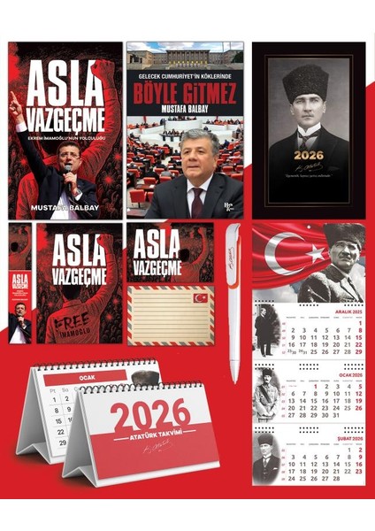 Asla Vazgeçme - Ayraç - Kartpostal - Poster - Böyle Gitmez - 2026 Ajanda Kalpaklı - Ay Yıldız Duvar Takvimi - Masa Takvimi