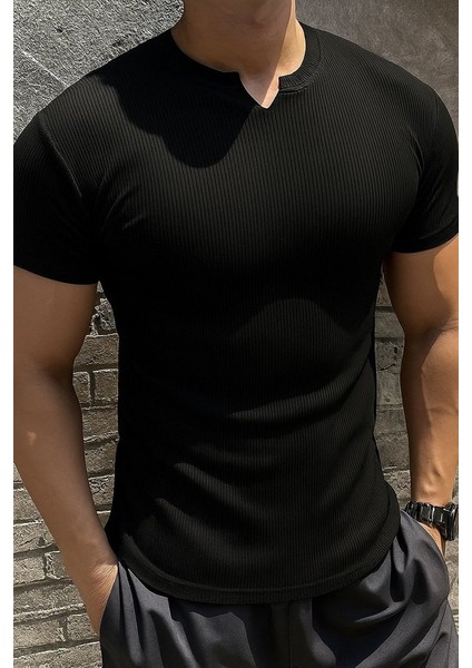 Erkek Kısa Kollu Bisiklet Yaka Burgu Bluz