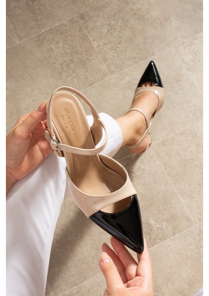 Lunarıa Kadın Renk Bloklu Bilekten Bağlamalı Siyah Burun Kadın Topuklu Ayakkabı