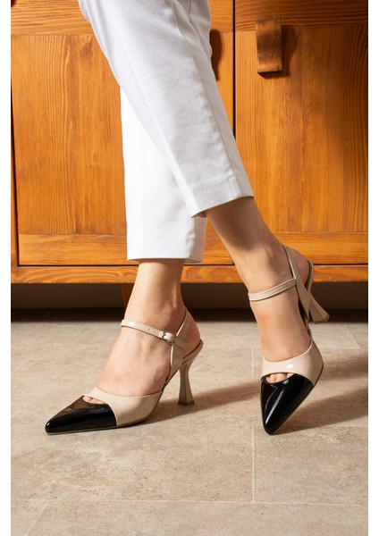 Lunarıa Kadın Renk Bloklu Bilekten Bağlamalı Siyah Burun Kadın Topuklu Ayakkabı modelleri