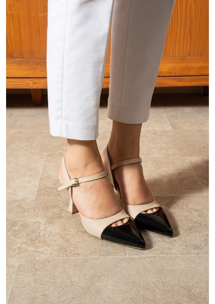 Lunarıa Kadın Renk Bloklu Bilekten Bağlamalı Siyah Burun Kadın Topuklu Ayakkabı fırsatları