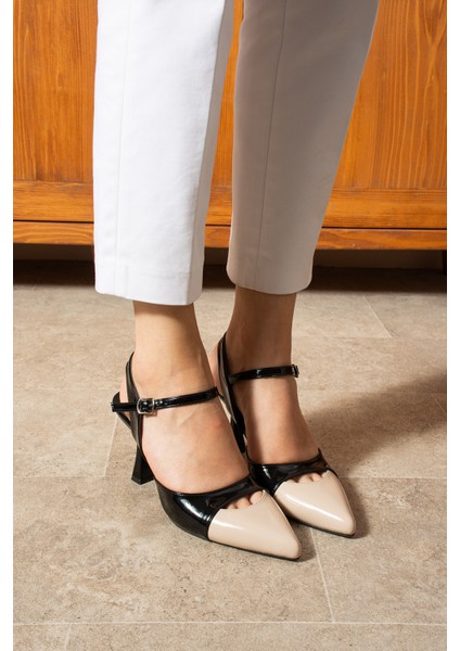 Lunarıa Kadın Renk Bloklu Bilekten Bağlamalı Bej Burun Kadın Topuklu Ayakkabı fırsatları