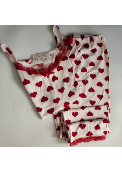 Kalp Desenli Milan Kumaş Kadın Pijama Takımı