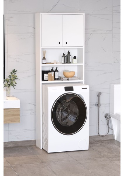 Plato Çamaşır Makinesi Dolabı 4 Raflı 2 Kapaklı Çamaşır Makinesi Dolabı Banyo Dolabı