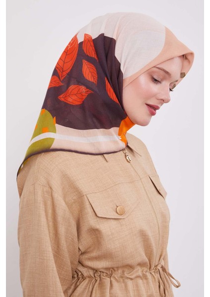 Yağ Yeşili Yaprak Desen Pamuk Eşarp