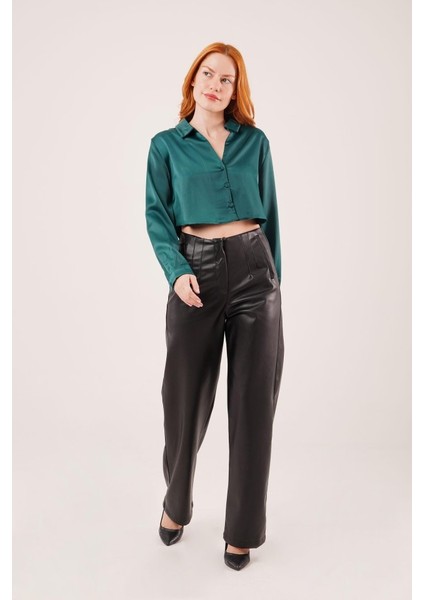 Saten Crop Model Yeşil Gömlek fırsatları