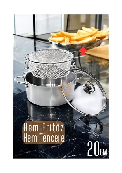 Fritözlü Tencere Multi Kullanım Çelik 20 cm Patates Kızartma Tenceresi