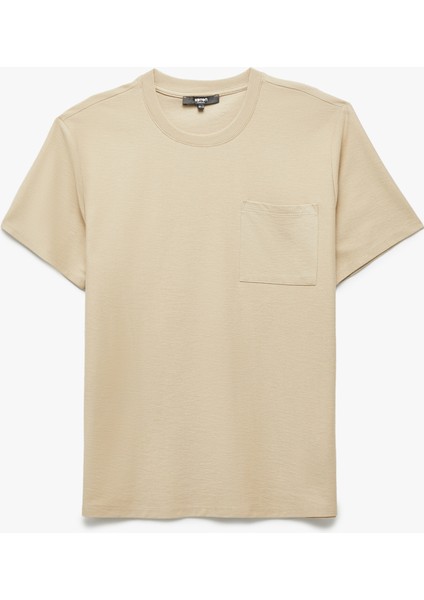 Regular Fit Kısa Kollu Pamuklu Cep Detaylı Bisiklet Yaka Basic Tişört