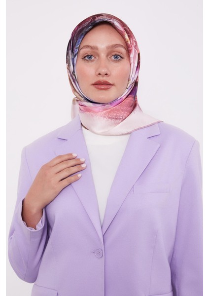 Pembe Çiçek Desen Sura Ipek Eşarp modelleri