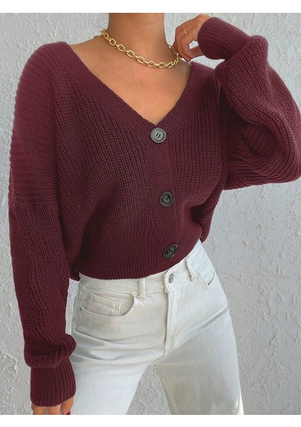 Kadın Uzun Kollu Üç Düğmeli Triko Hırka modelleri