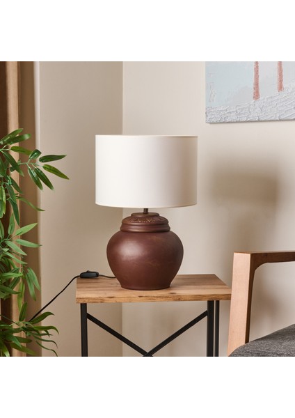 Lighting Çiçekli Kapaklı Abajur - Kahverengi / Krem - 50 cm