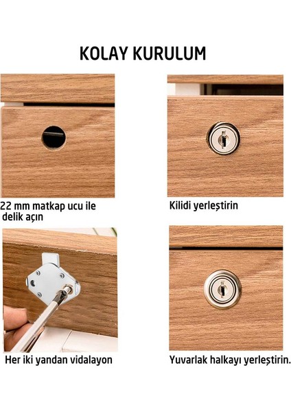 FCK004 Katlanır Anahtarlı Oval Çekmece Kilidi 22 mm