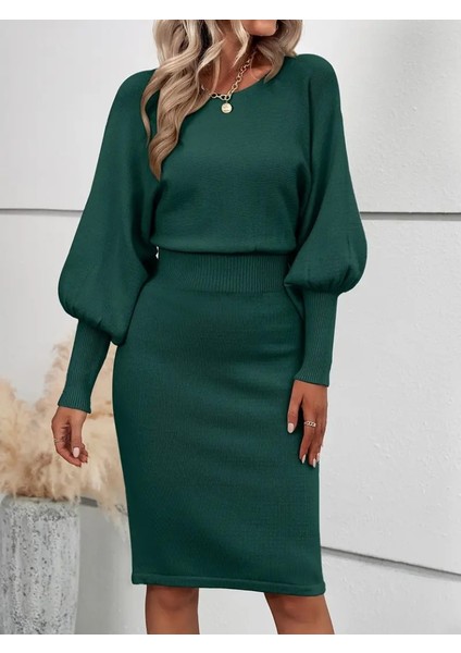 Kadın Uzun Yarasa Kollu Yakası Açık Belden Oturtmalı Kısa Triko Elbise fırsatları