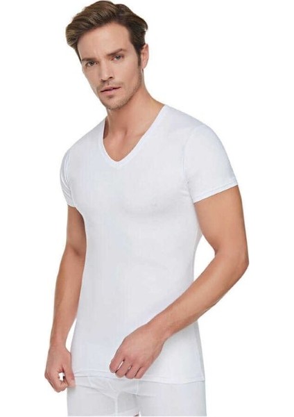 Tutku 6'lı V Yaka Ribana %100 Pamuk Kısa Kollu Erkek Fanila - Atlet