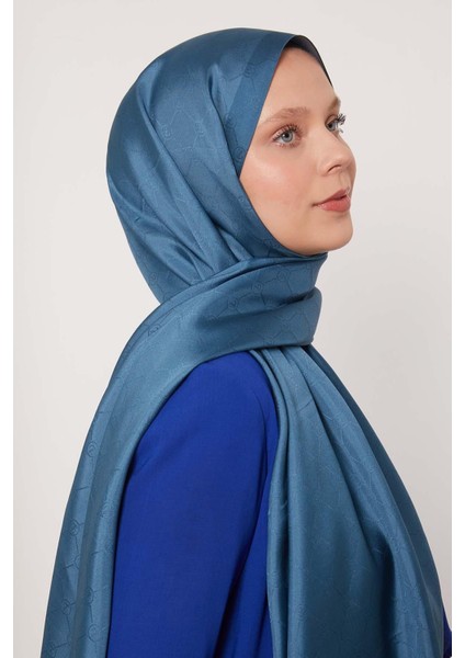 Petrol Yeşili Petek Desen Monogram Ipek Şal