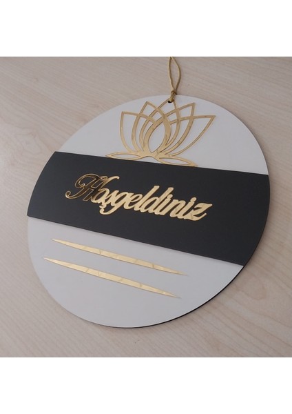 Lotus Desenli Hoşgeldiniz Yazılı Aynalı Pleksi Ahşap Kapı Süsü modelleri