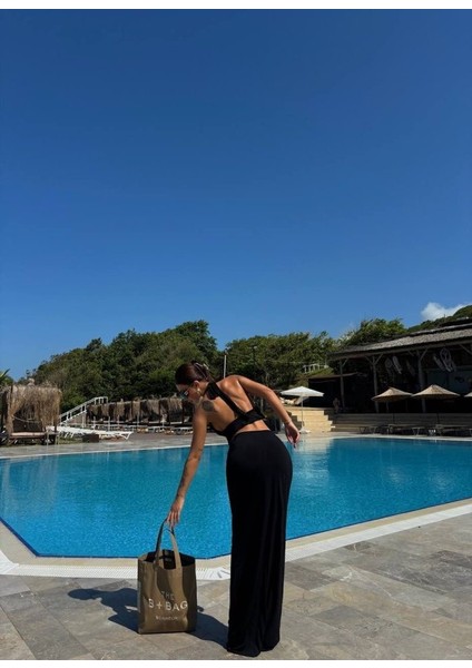 Kadın Mayo Kumaş Bağlamalı Crop ve Maxi Boy Etek Ikili Takım fırsatları