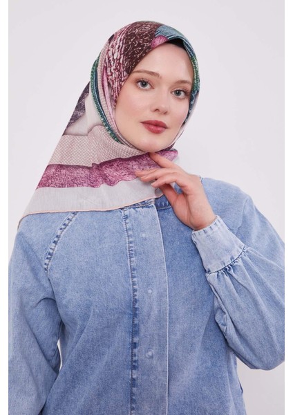 Pudra Geometrik Pamuk Eşarp modelleri