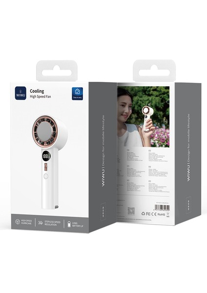 WI-FS016 Dijital LED Göstergeli Soğutucu El Fanı Beyaz