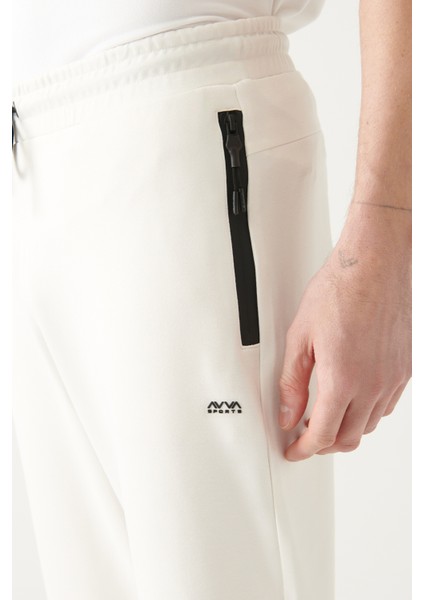 Erkek Ekru Beli Bağcıklı Yandan Cepli Paçası Lastikli Regular Fit Jogger Eşofman Altı