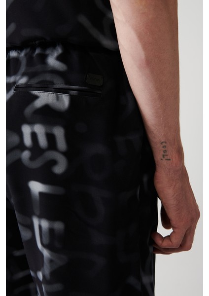 Erkek Siyah Viskon Yazılı Şort A31Y3715