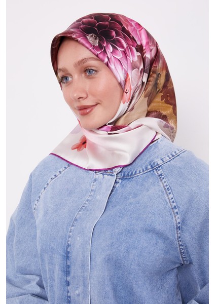 Mor Çiçek Desen Sura Ipek Eşarp fiyatları