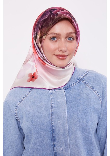 Mor Çiçek Desen Sura Ipek Eşarp modelleri