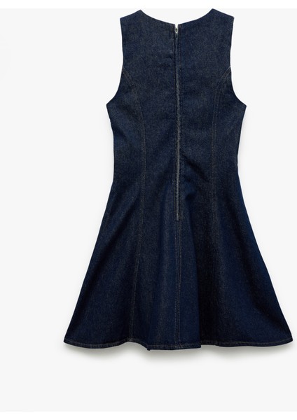 Pamuklu Kolsuz Bisiklet Yaka Mini Denim Elbise fırsatları