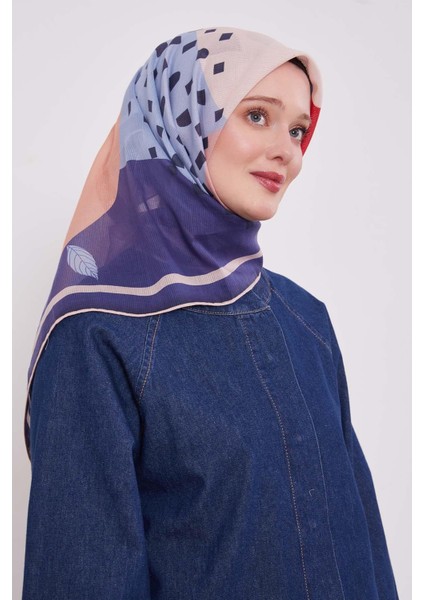 Mor Yaprak Desen Pamuk Eşarp