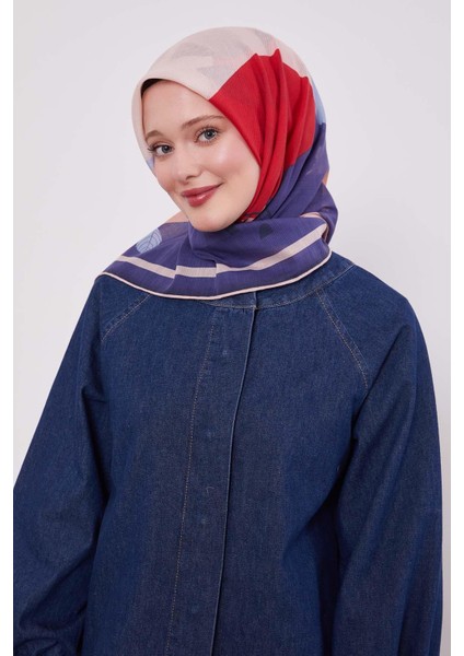 Mor Yaprak Desen Pamuk Eşarp modelleri