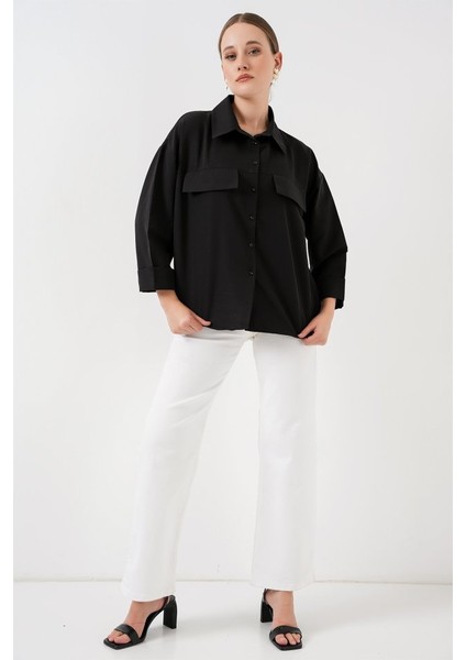 Cep Detaylı Oversize Gömlek 20313 - Siyah fiyatları