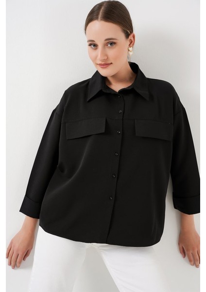 Cep Detaylı Oversize Gömlek 20313 - Siyah modelleri