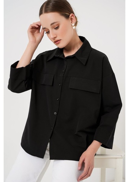 Cep Detaylı Oversize Gömlek 20313 - Siyah fırsatları