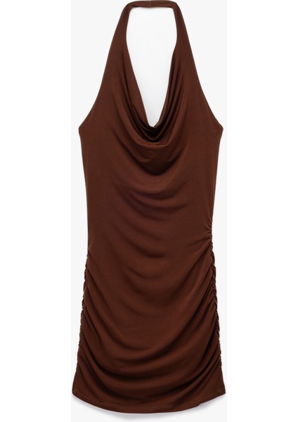 Degaje Yaka Kolsuz Midi Elbise