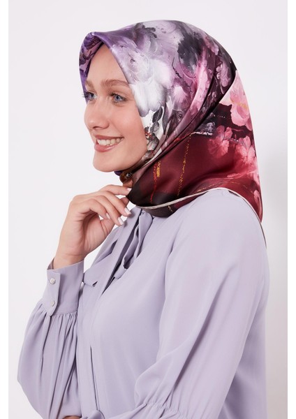 Pembe Menekşe Desen Sura Ipek Eşarp