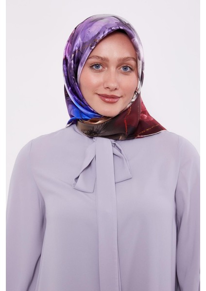 Pembe Menekşe Desen Sura Ipek Eşarp modelleri