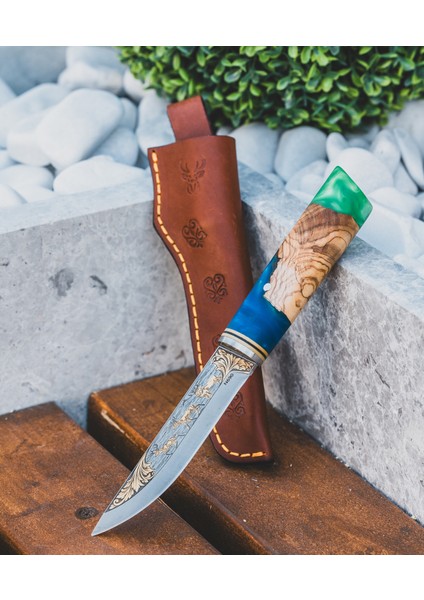 24 Karat Altın Işlemeli (Gravürlü) Kamp Bıçağı