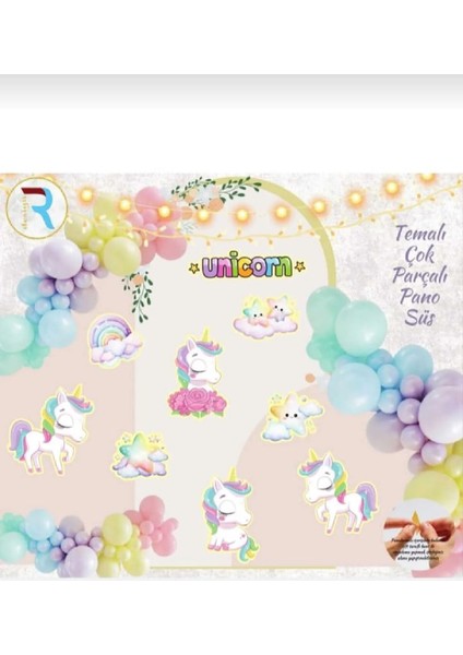 Unicorn Temalı Lüks Parçalı Pano Süs-Unicorn 3D Lüks Parçalı Pano Süsü -Doğum Günü Parti Pano Dekoru