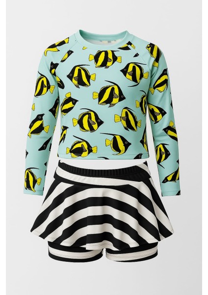 Etek Detaylı Kız Çocuk Desenli Mayo 3-10 Yaş 11918