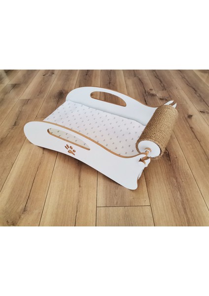 Ahşap Kedi Yatağı ve Tırmalama Silindiri - 2 Si Bir Arada - 60 x 32 cm fırsatları