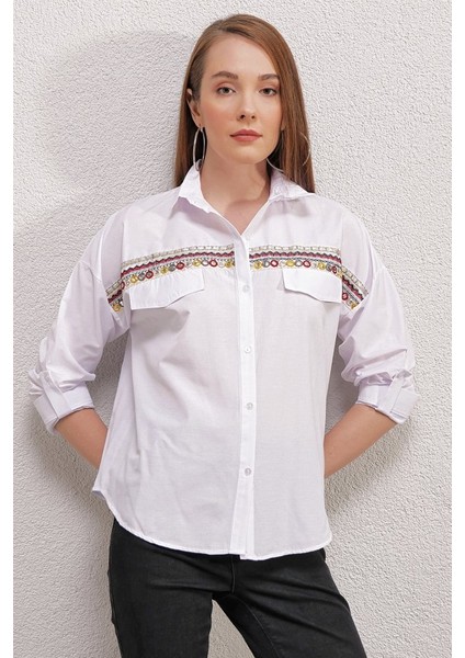 20147 Nakışlı Gömlek - Beyaz fiyatları